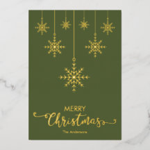 Olive Green Merry Christmas Snowflakes Gold
