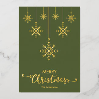 Olive Green Merry Christmas Snowflakes Gold
