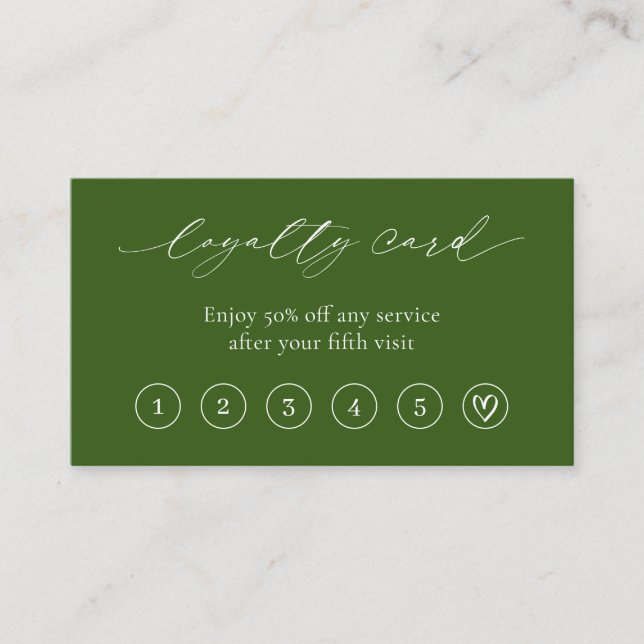 Olive Green Minimal Heart QR Code Elegant Modern Loyalty Card (Front)