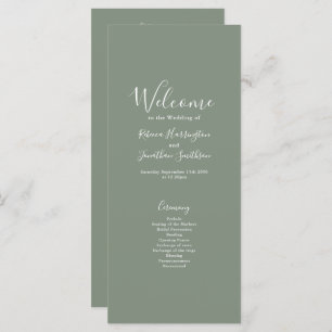 Olive Green Minimal Modern Wedding Program Card