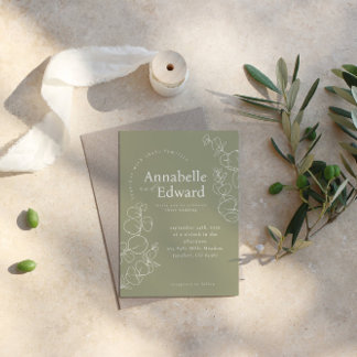 Olive Green Minimalist Botanical Wedding  Invitation