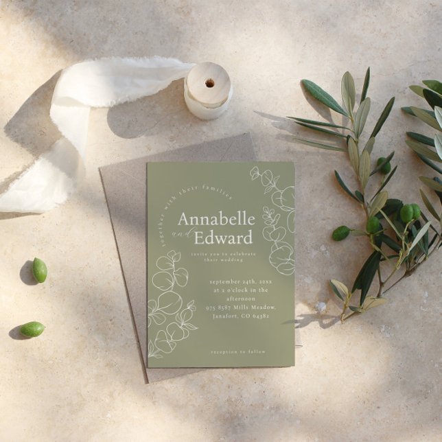 Olive Green Minimalist Botanical Wedding  Invitation (Creator Uploaded)