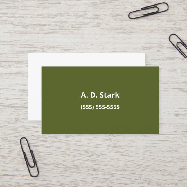 Olive Green Minimalist Business Cards (Front/Back In Situ)