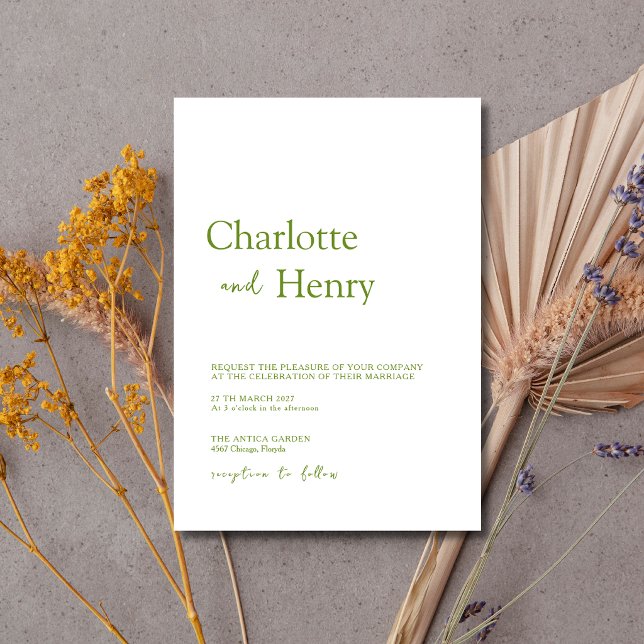 Olive Green Minimalist Clean Modern Wedding Invitation (Creator Uploaded)