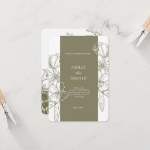 Olive Green Minimalist Floral Wedding Invitation