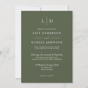 Olive Green Minimalist Monogram All In One Wedding Invitation