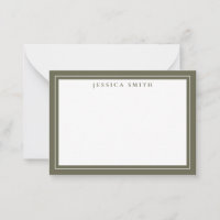 Olive Green Minimalist Monogram Line Border