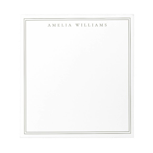 Olive Green Minimalist Monogram Notepad (Front)