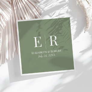 Olive Green Minimalist Monogram Wedding Napkin