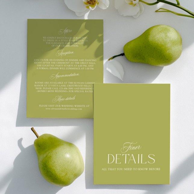 Olive Green Minimalist Wedding Information Card  (Olive Green Minimalist Wedding Information Card)