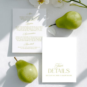 Olive Green Minimalist Wedding Information Card 