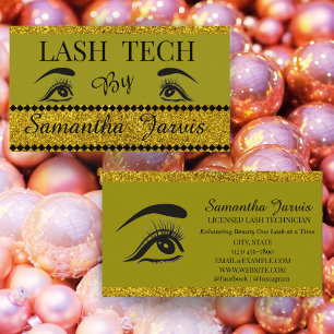 Olive Green Modern Eyelash Artist Shimmer Gold Business Card