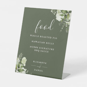 Olive Green Modern Floral Greenery Food Menu Pedestal Sign