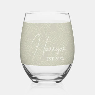 Olive Green Modern Minimalist Custom Stemless Wine Glass