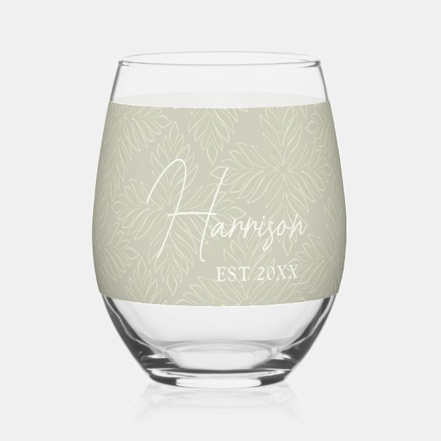 Olive Green Modern Minimalist Custom Stemless Wine Glass (Front)