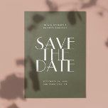Olive green modern minimalist QR code wedding Save The Date<br><div class="desc">Summer woodland modern simple typography minimalist wedding Save the Date with photo   QR code on back side in shades of dark olive green and sage green colours. Please contact me if you need additional items.</div>