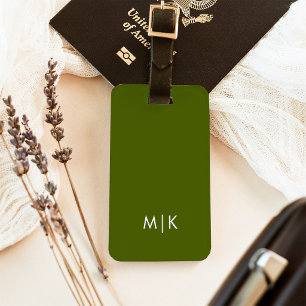 Olive Green   Modern Monogram Luggage Tag
