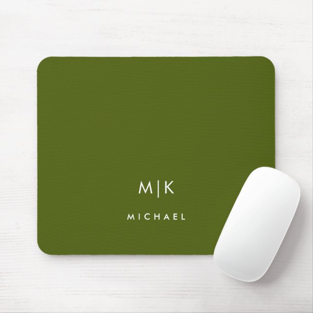 Olive Green | Modern Monogram Mouse Pad (With Mouse)