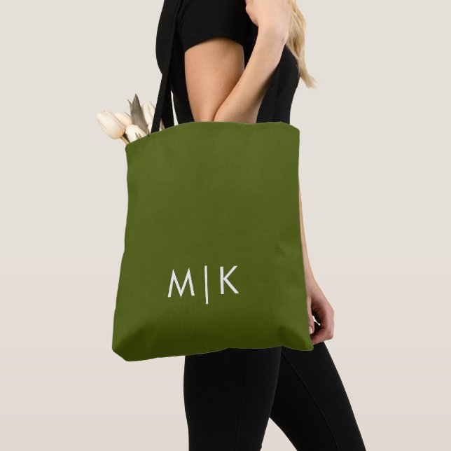 Olive Green | Modern Monogram Tote Bag (Close Up)