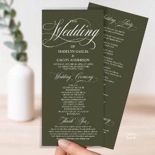 Olive Green Modern Script All In One Wedding Programme