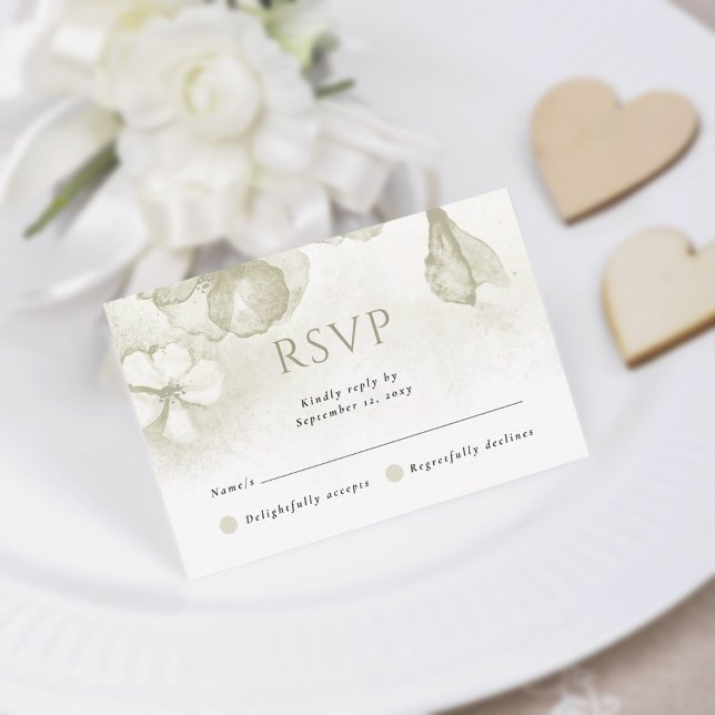 Olive Green Modern Watercolor Floral Wedding RSVP Card (Creator Uploaded)