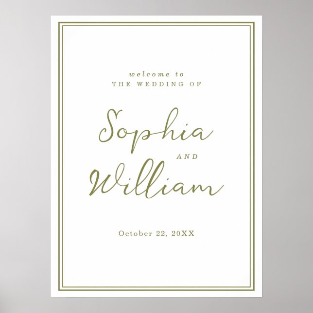 Olive Green Modern Wedding Welcome Sign (Front)