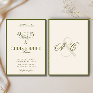 Olive Green Monogram Glam Formal Old Money Wedding Invitation