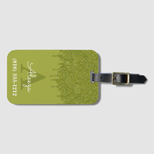 Olive Green Monogram Glitter Drips Luggage Tag