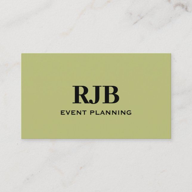 Olive Green Monogram Initial Custom Name Simple Business Card (Front)