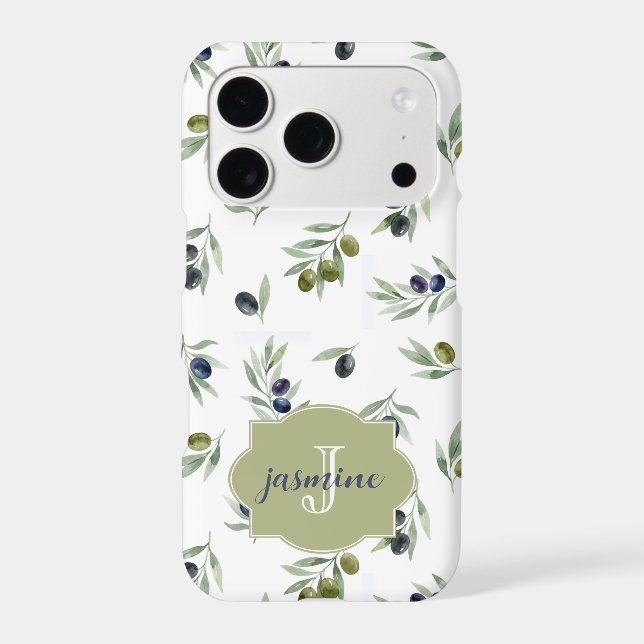 Olive Green Monogram Name Watercolor Chic Pattern (Back)