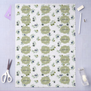 Olive Green Monogram Name Watercolor Chic Pattern Tissue Paper