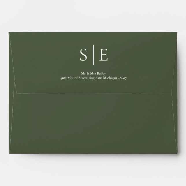 Olive Green Monogram Return Address  Envelope (Back (Top Flap))