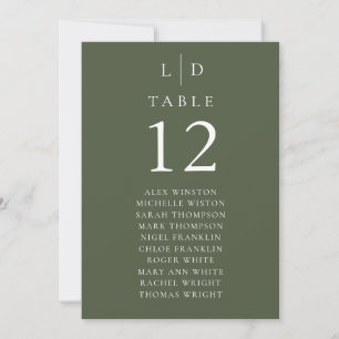 Olive Green Monogram Table Number Seating Chart