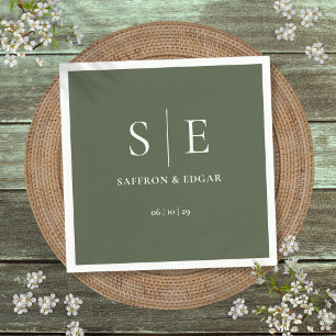 Olive Green Monogram Wedding Napkin