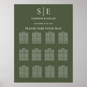 Olive Green Monogram Wedding Seating Chart