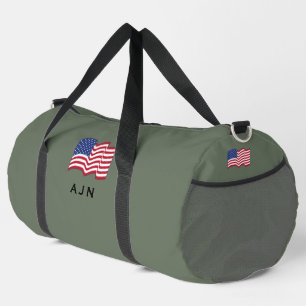 Olive Green Monogrammed American Flag Duffel Bag