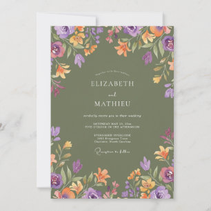 Olive Green Moody Meadow Wedding Invitation