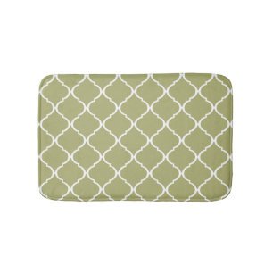 Olive Green Moroccan Lattice Pattern Bath Mat