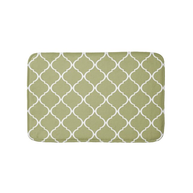 Olive Green Moroccan Lattice Pattern Bath Mat (Front)