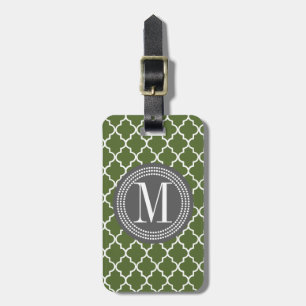 Olive Green Moroccan Lattice Personalised Luggage Tag