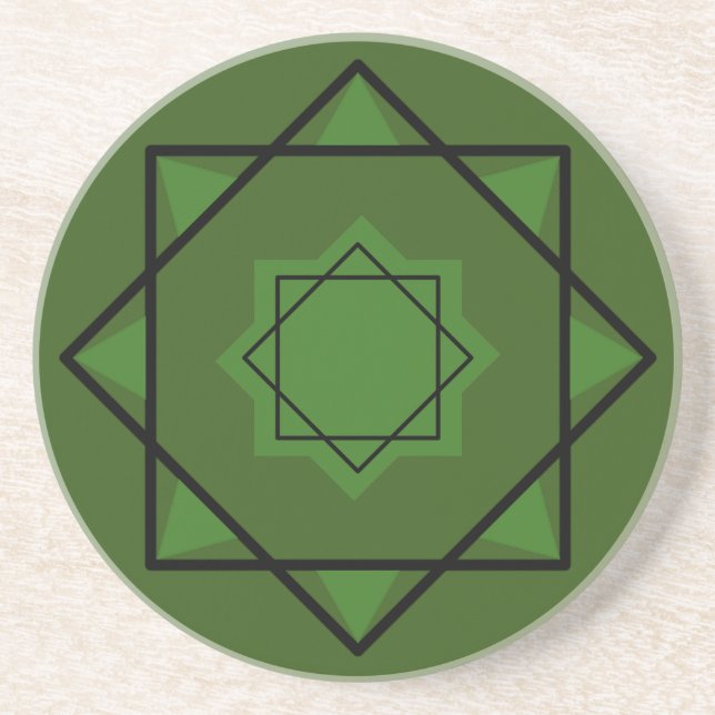 Olive green moroccan mosaic geometric pentagons coaster (Front)