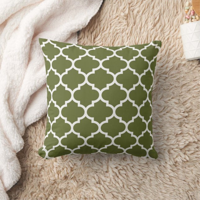 Olive Green Moroccan Pattern Tile Cushion (Blanket)