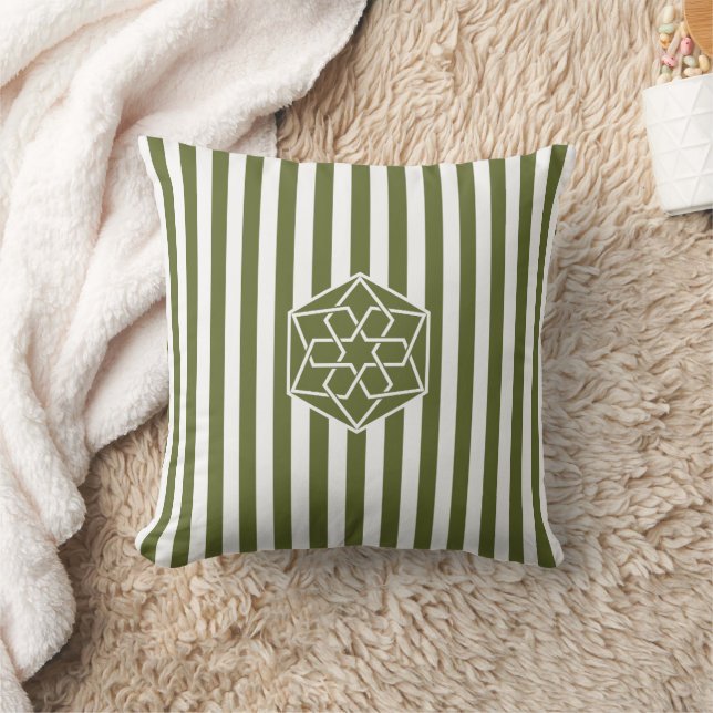 Olive Green Moroccan Zellige Flower Symbol Cushion (Blanket)