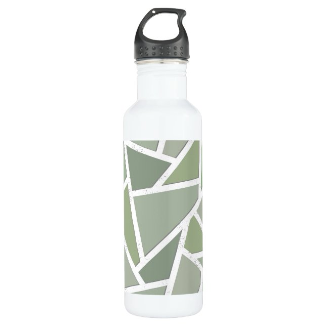 Olive green mosaic pattern 710 ml water bottle (Front)