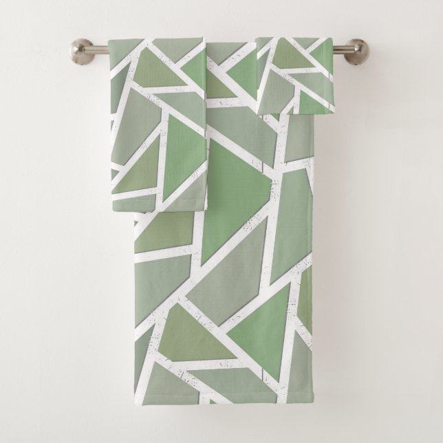 Olive green mosaic pattern bath towel set (Insitu)