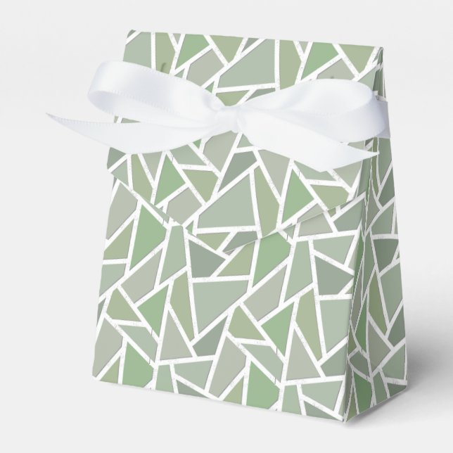 Olive green mosaic pattern favour box (Front Side)