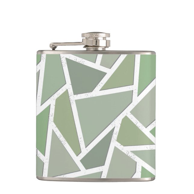 Olive green mosaic pattern hip flask (Front)