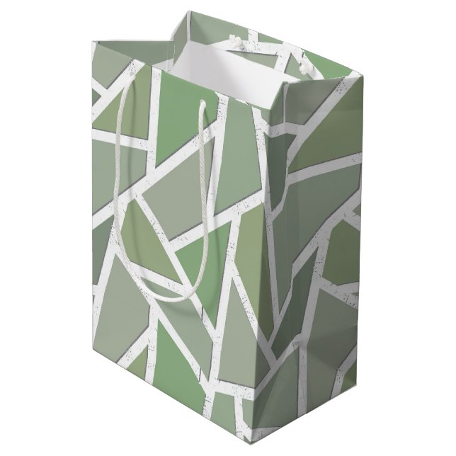 Olive green mosaic pattern medium gift bag (Back Angled)