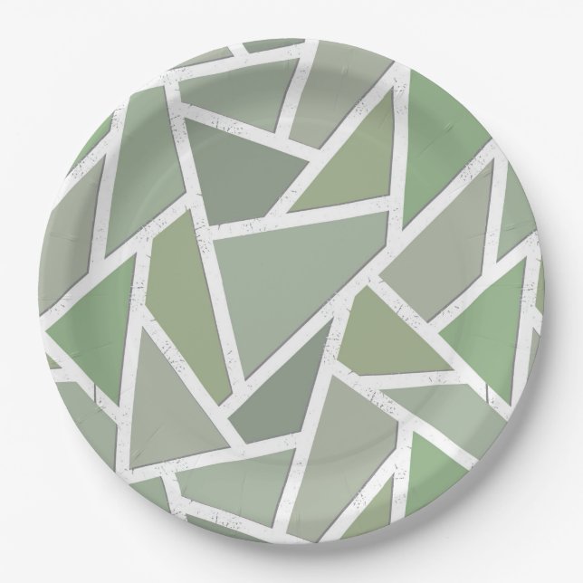 Olive green mosaic pattern paper plate (Front)