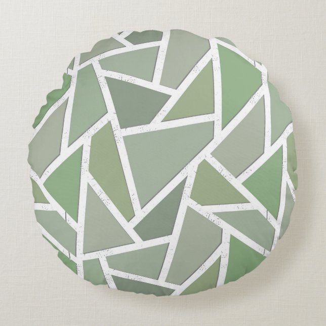 Olive green mosaic pattern round cushion (Front)